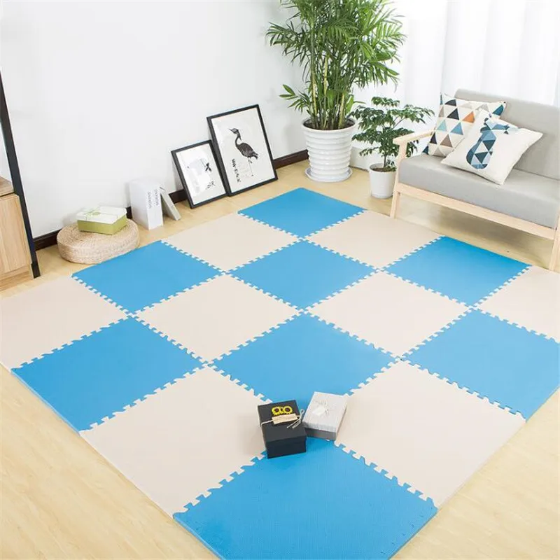 blue white Детский коврик-пазл 30*30 см, детский разноцветный игровой коврик-пазл, детский коврик для упражнений, плитка для пола из пены EVA, игровой коврик для спортзала, коврик, игрушки - Цвет: blue white