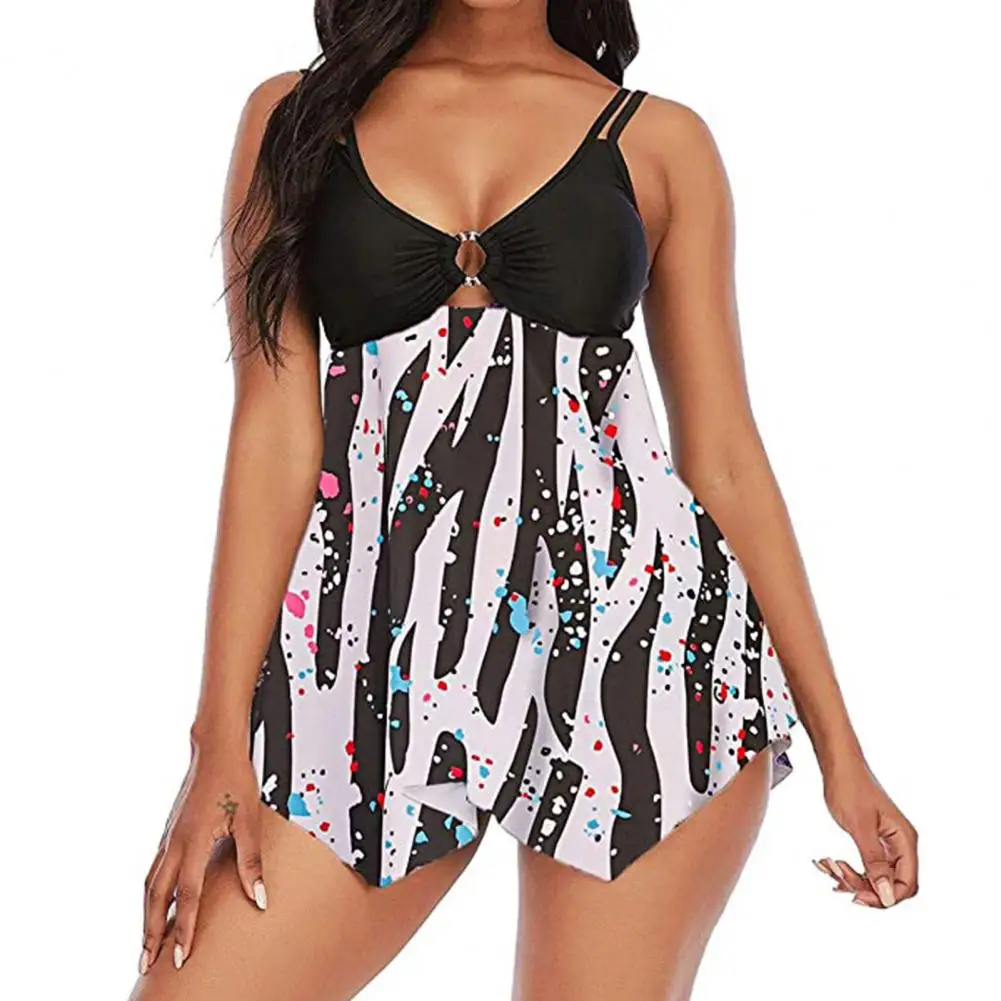 

Summer Women Printing Padded Soft Backless Spaghetti Strap Bikini Set Swimsuit Retro print swimwear V-neck Swimsuit 2021