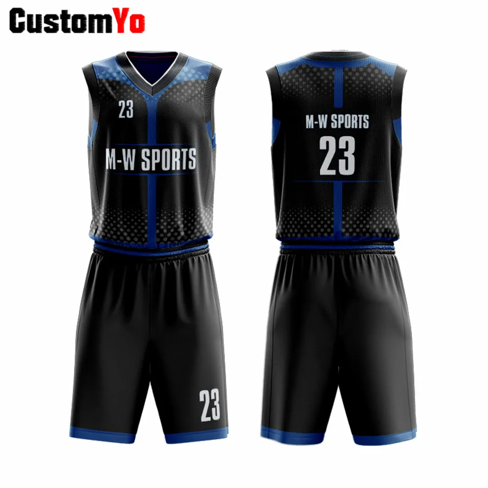 Black Blue Горячая заказной клуб Баскетбольная одежда с коротким рукавом баскетбольные майки - Цвет: Black Blue