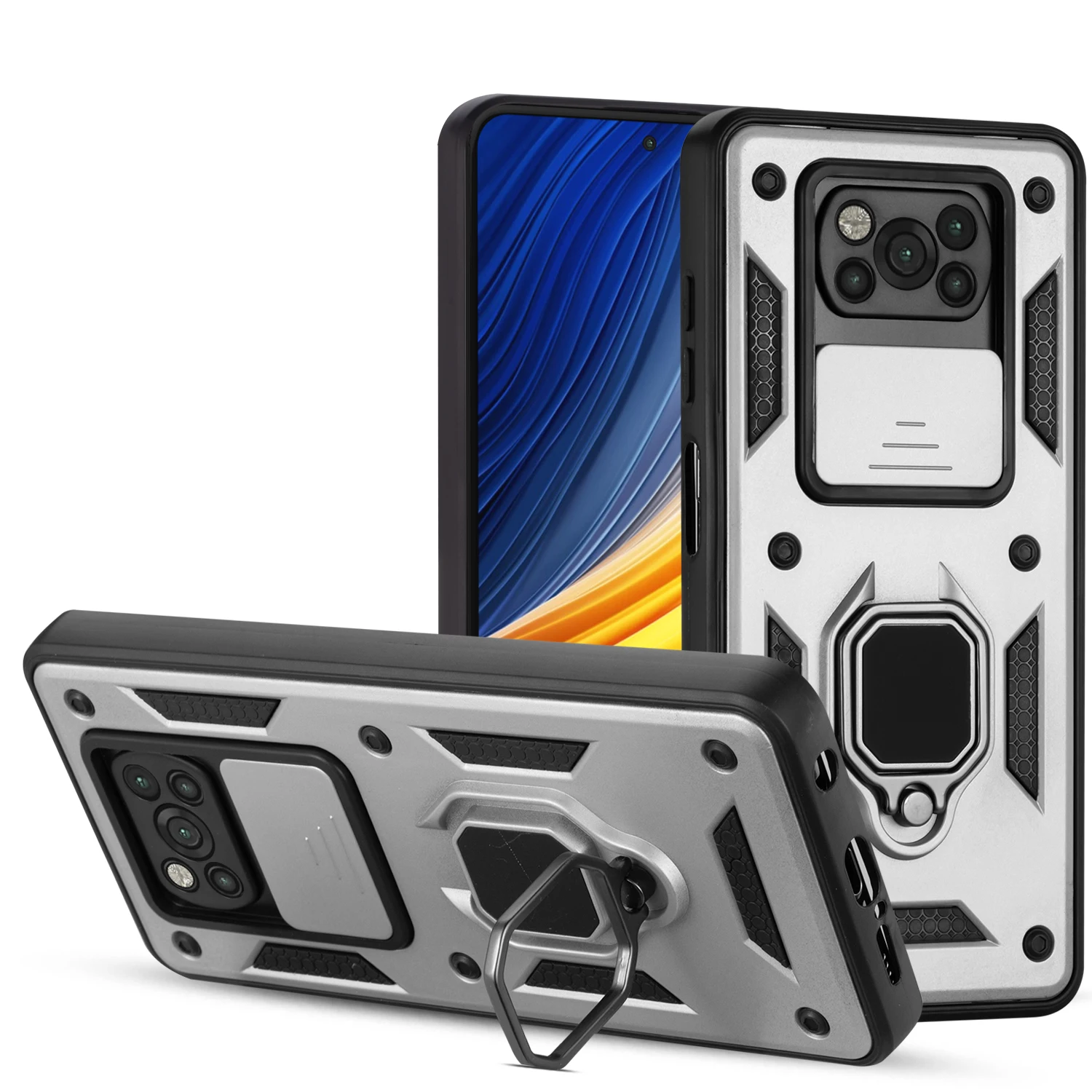 

Fashion Anti Fall Heavy Armor Car Magnetic Protection Rugged Phone Case For Xiaomi Redmi POCO X3 Pro NFC Kickstand Back PC Cover