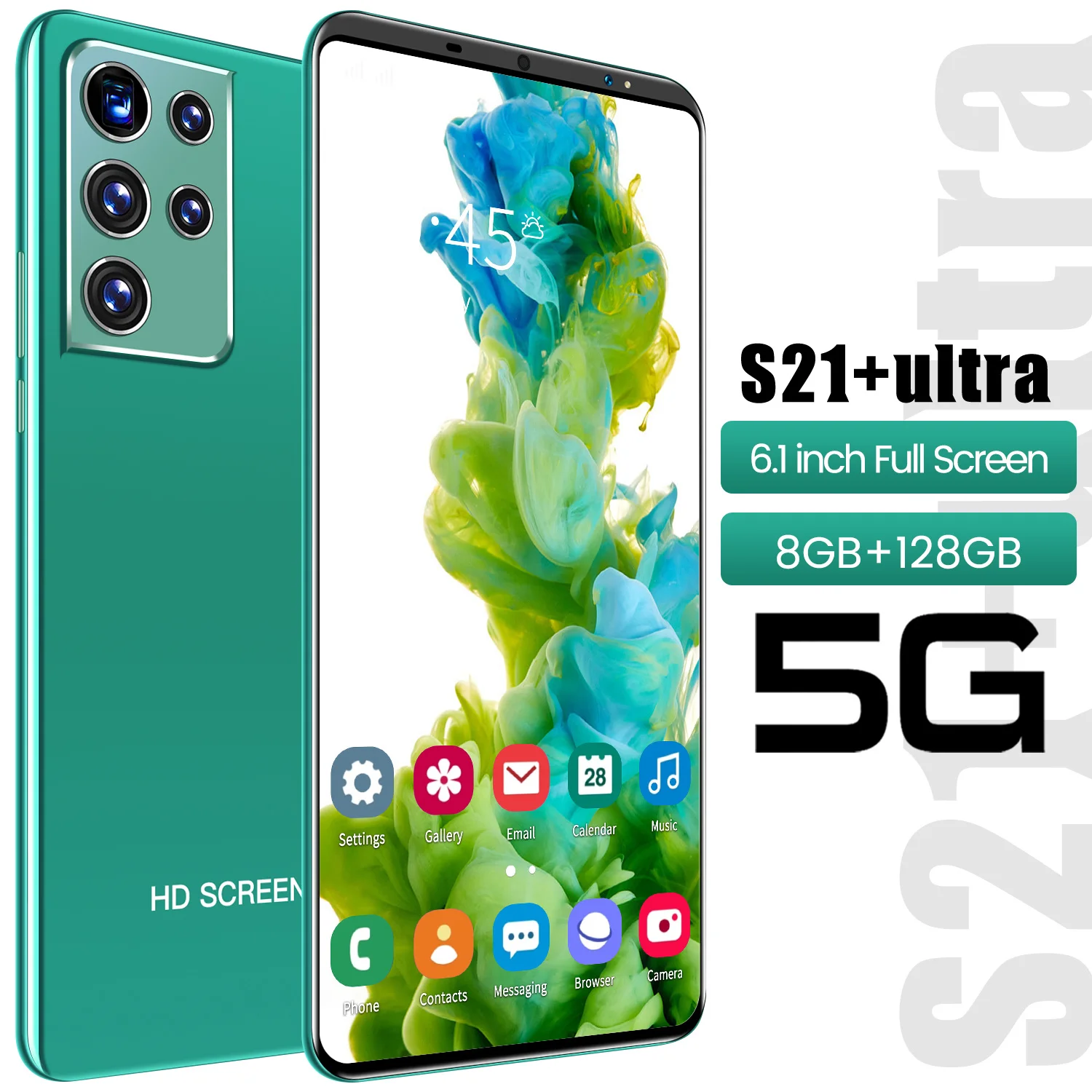 

S21+Ultra 6.1 Inch 8GB RAM 128GB ROM Dual SIM+Micro SD 5G LTE Bands Andriod 10.0 4800mAh Smart Phone MTK6595 Deca Core Cellphone