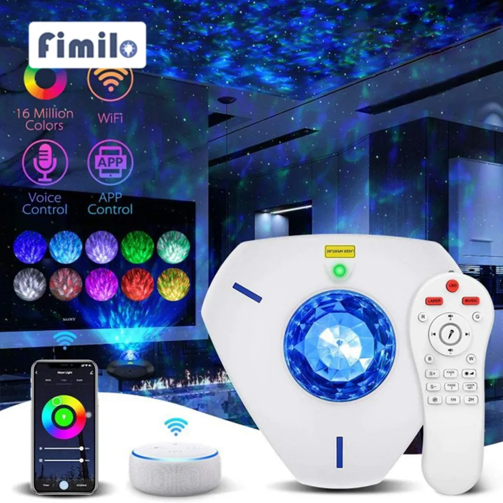 

Smart Star Projector Ocean Wave Night Light Lamp USB WiFi LED Galaxy Projector Novelty Bluetooth Speaker Lighting for Home Decor