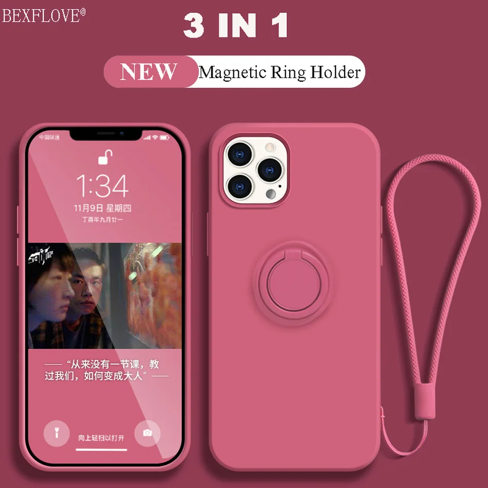 

NEW Original Silicone Magnetic Ring Holder Case For iPhone 13 Pro Max Mini Case Soft Car Stand Finger Bracket Cover 13Mini Funda