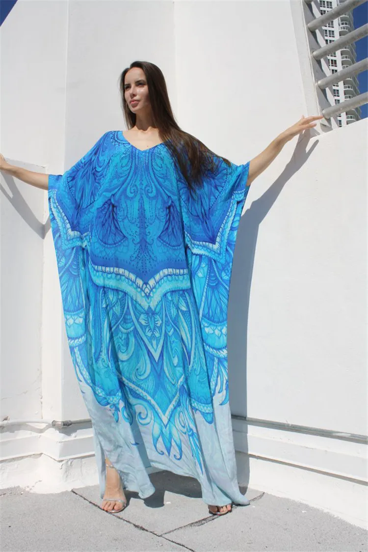 

Fashion Women Long Ankle-Length Dress Summer Ethnic Style Digital Print Long Dresses V-Neck Loose Sundress Party Dresses