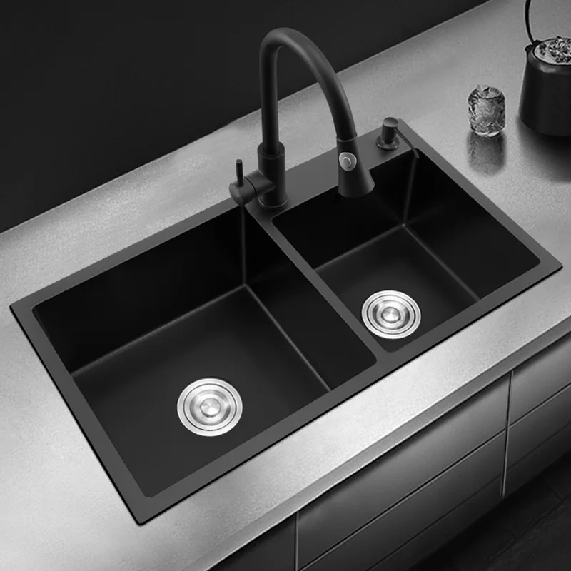 Новая Двойная чаша для кухонной раковины Нанометр Антибактериальный черный 304