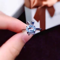 cute silver rabbit ring with topaz 7mm9mm natural topaz ring for young girl 925 silver topaz jewelry brithday gift for girl