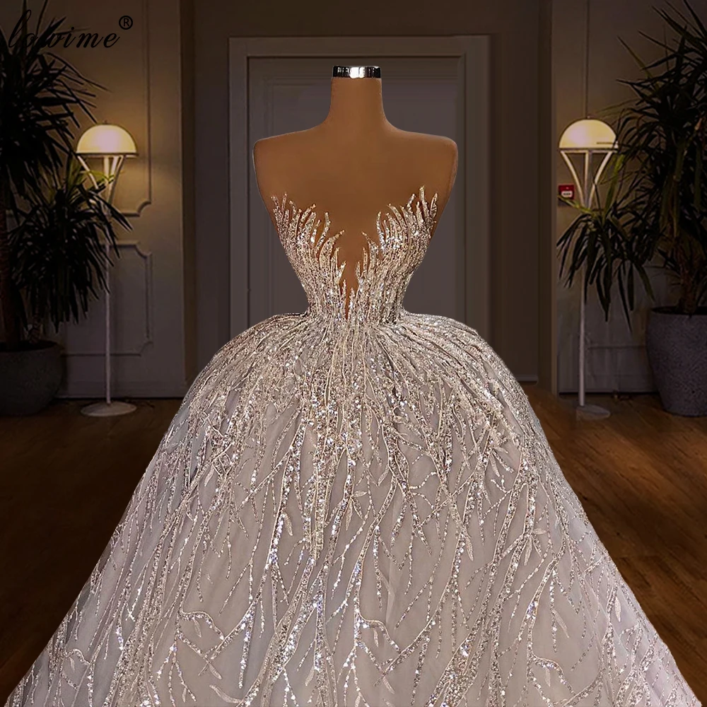 3 Designs White Crystals Wedding Dresses A-Line Long Sleeves Princess Wedding Gowns Sequins Brides Dresses Vestido De Noiva 2020