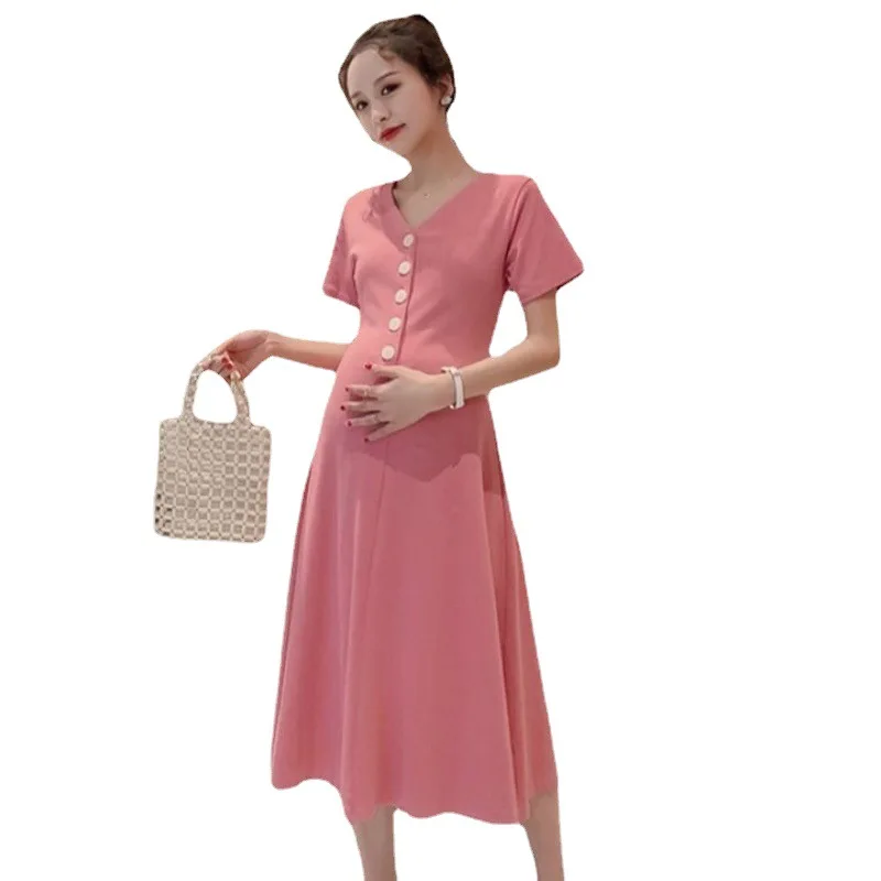 

Maternity Dress Summer Dress 2021 New Fashion Online Red Trendy Mom V-neck Slim Fit out Breastfeeding Dress