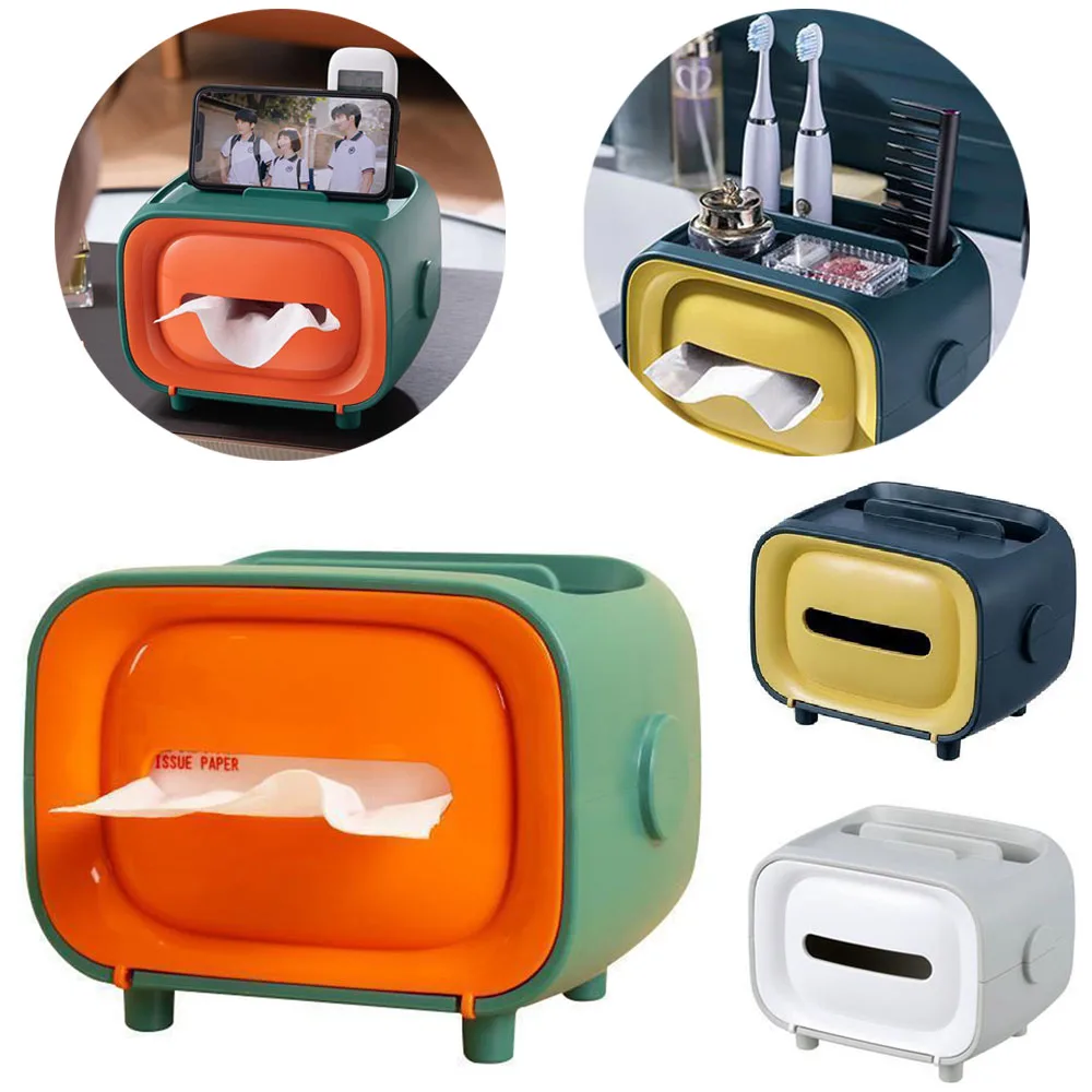 

Desk Organizer Napkin Holder Tissue Box Phone Support Stand Home Livingroom Bedroom Table Bathroom Tissue Paper Organizer Boxes