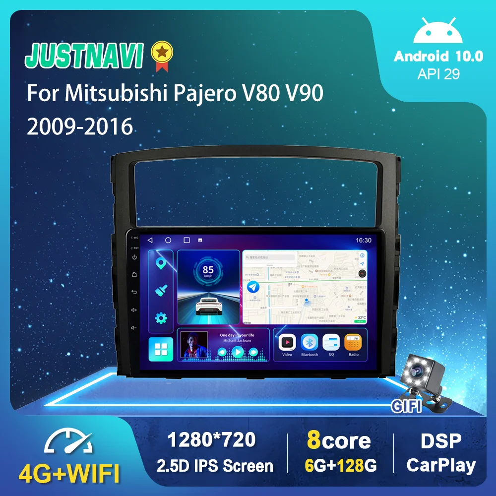 

JUSTNAVI QT10 Android 10.0 Car Radio Player For Mitsubishi Pajero 4 V80 V90 2006 - 2014 Auto GPS Stereo DSP OBD Carplay No 2 din