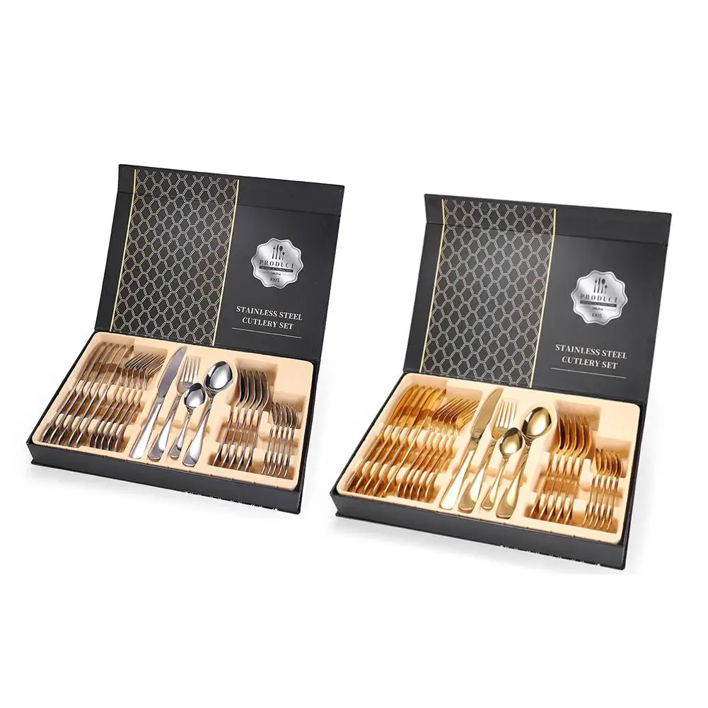 

Набор столовых приборов из нержавеющей стали, набор золотистых серебристых столовых приборов, ножи, вилки, ложки, Западная кухонная посуда, ...