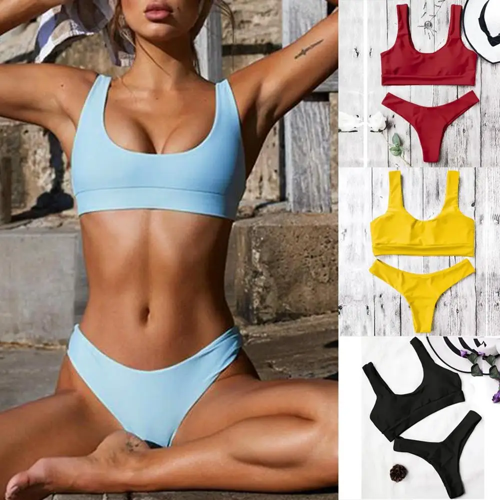 New Arrival Fashion Women Sexy Pure Color Push-Up Padded Swimsuit Beachwear Two Piece Bikini biquini zaful mujer Drop ship | Женская