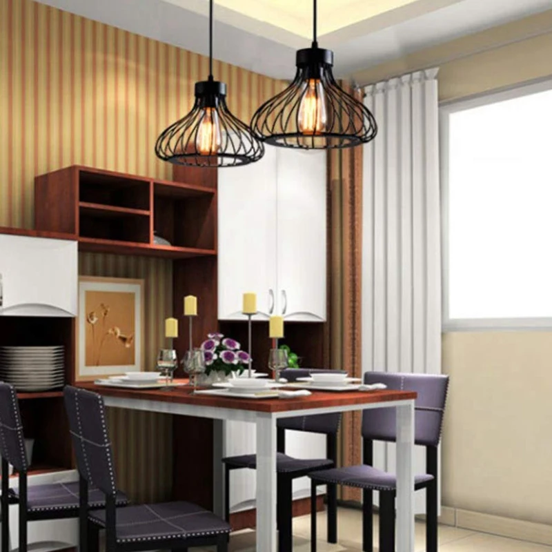 Винтажный подвесной светильник в виде промышленной клетки черного цвета стиле