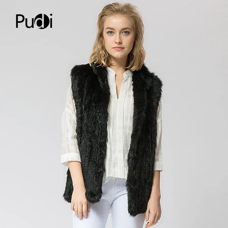 

VR025 Knitted Knit New Real Rabbit Fur Vest Overcoat Jacket Women's Winter Warm Genuine Fur Vest Stand Collar