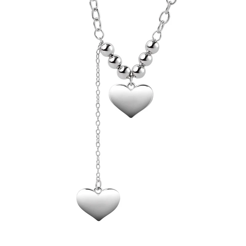 

KOFSAC New Trendy 925 Sterling Silver Necklace For Women Punk Love Heart Beads Clavicle Chain Jewelry Lady Necklaces Girl Gift