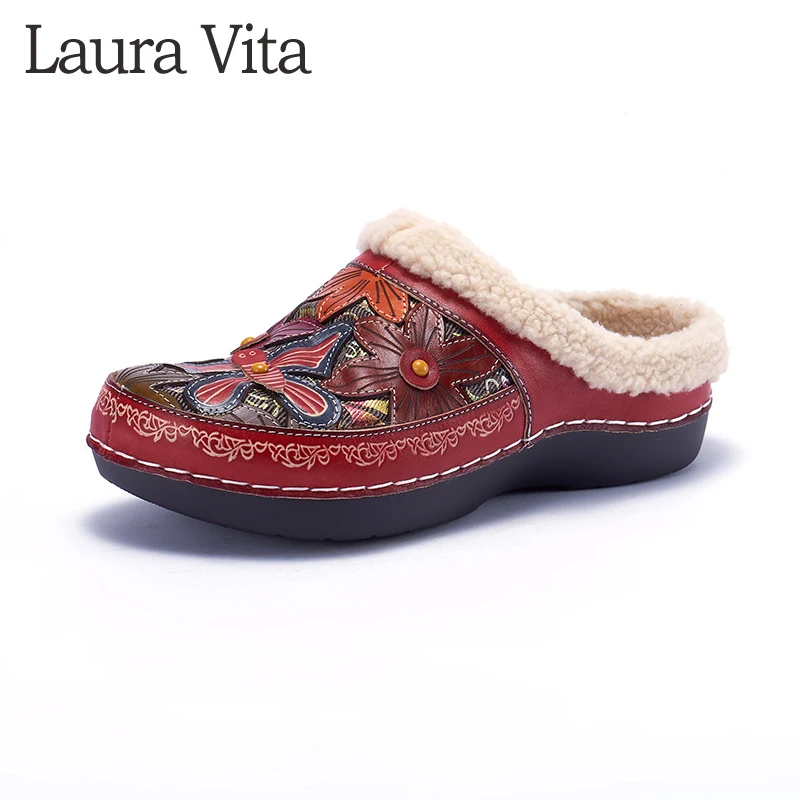 Женская обувь из натуральной кожи Домашние тапочки в стиле ретро Зимняя женская