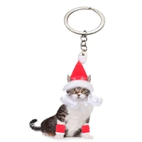 christmas hat cute cat keychain acrylic setting socks keyring ring bag men women animal lukcy jewelry toy for wedding xmas gift