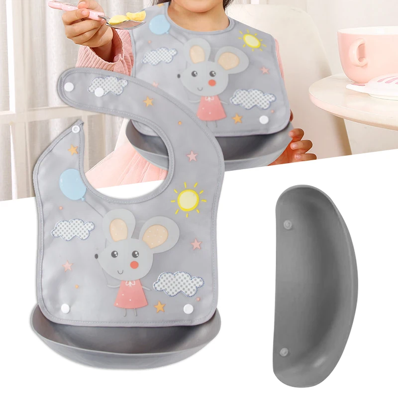 

Cute Cartoon Baby Bib with Removable Pocket Adjustable Waterproof Bib for Boys And Girls Easy Operation B88