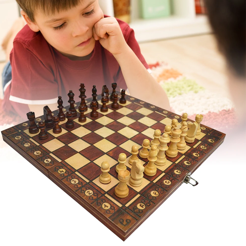 

3 In 1 Large Magnetic Wooden Folding Chess Set Felted Game Board Interior Storage Adult Kids Gift Family Game Chess Board