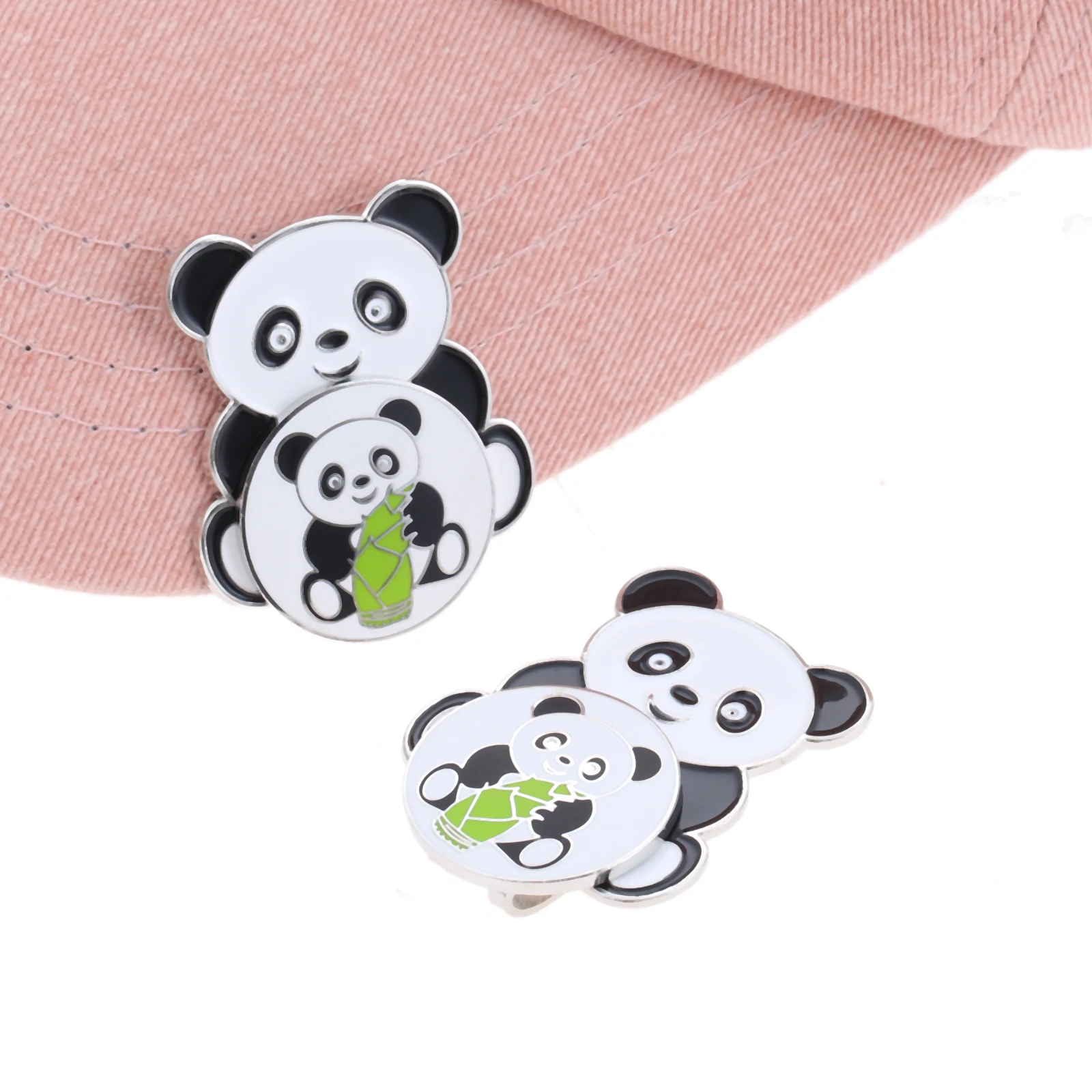 1Pc Metal China Panda & Bamboo Shoots Pattern Golf Ball Aiming Marker Tool With Magnetic Detachable Hat Clip Cap Clips | Спорт и