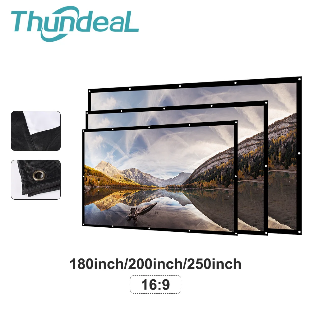 

Переносной светодиодный проектор ThundeaL180 200 250 300 дюймов 16:9, белый экран для проекции занавесок, матовый белый 3D HD простой занавес