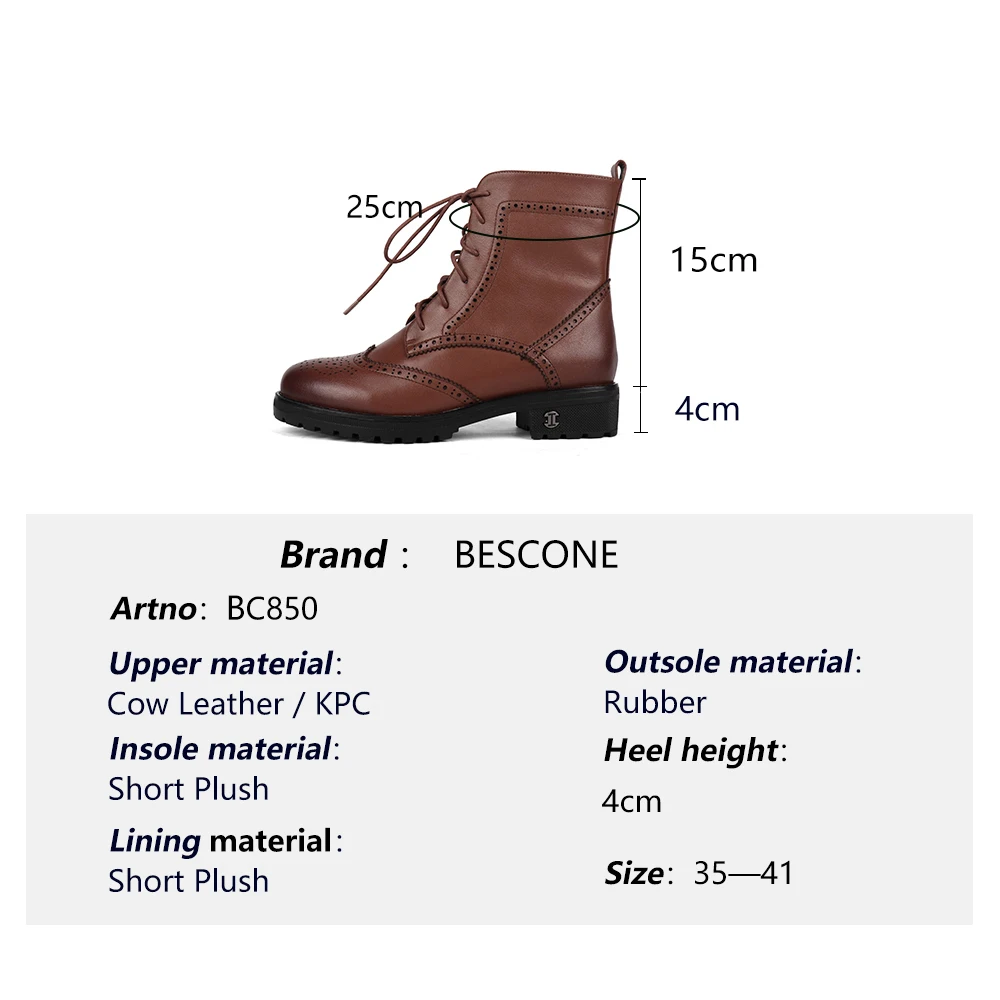 

SOPHITINA Casual Ankle Boots Premium Leather Breathable Boots Cross-tied Round Toe Square Heel Non-slip Office Ladies Shoes C850