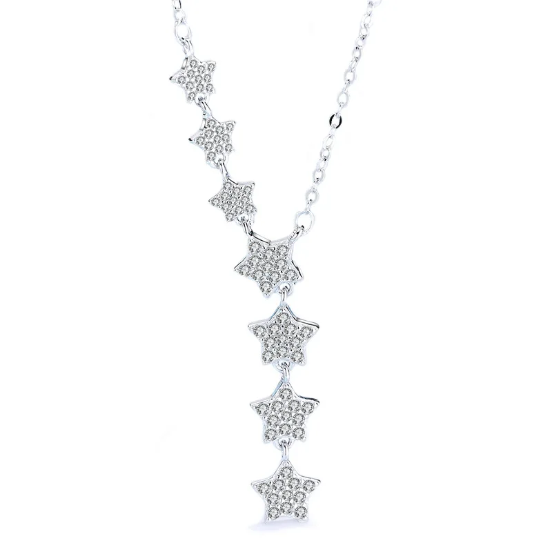 

Banru S925 Sterling Silver Gypsophila Pendant Women Necklace Long Tassel Pentagram Clavicle Chain New 2021High Quality Jewelry