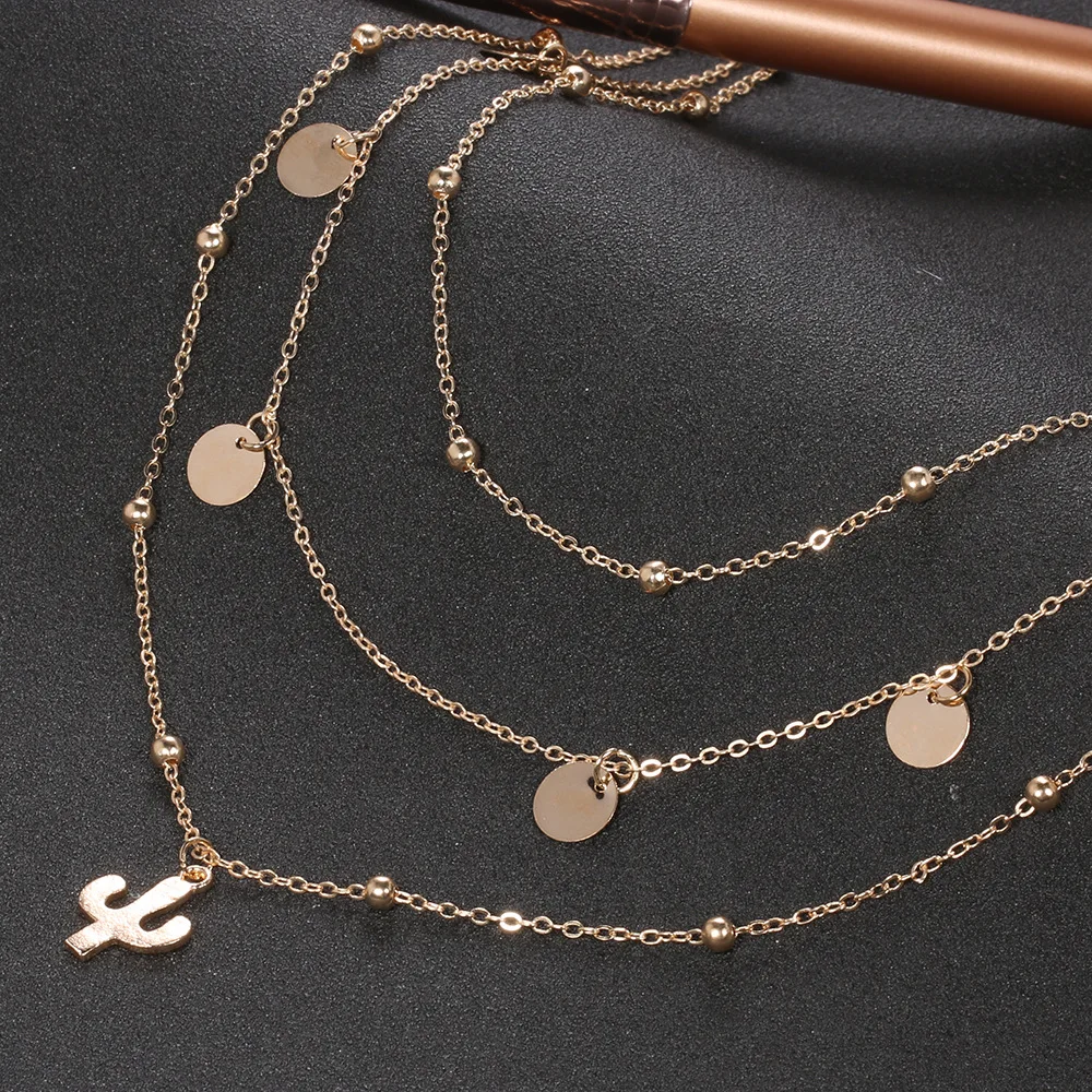 Женское многослойное Ожерелье С КАКТУСОМ чокер с инкрустацией массивное