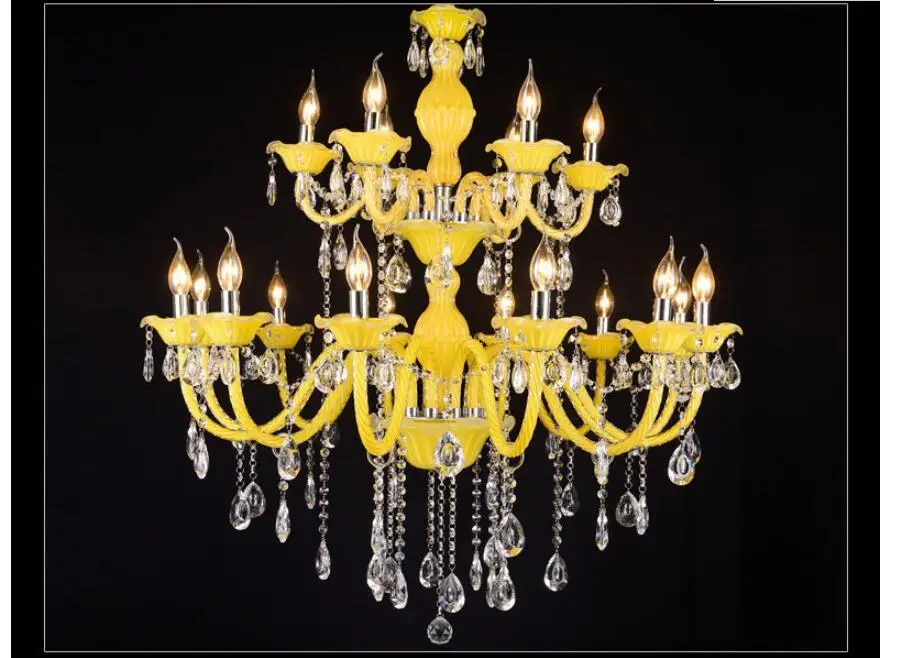 Разноцветная желтая хрустальная люстра D950mm 12 + 6 лампочек E14 светодиодная