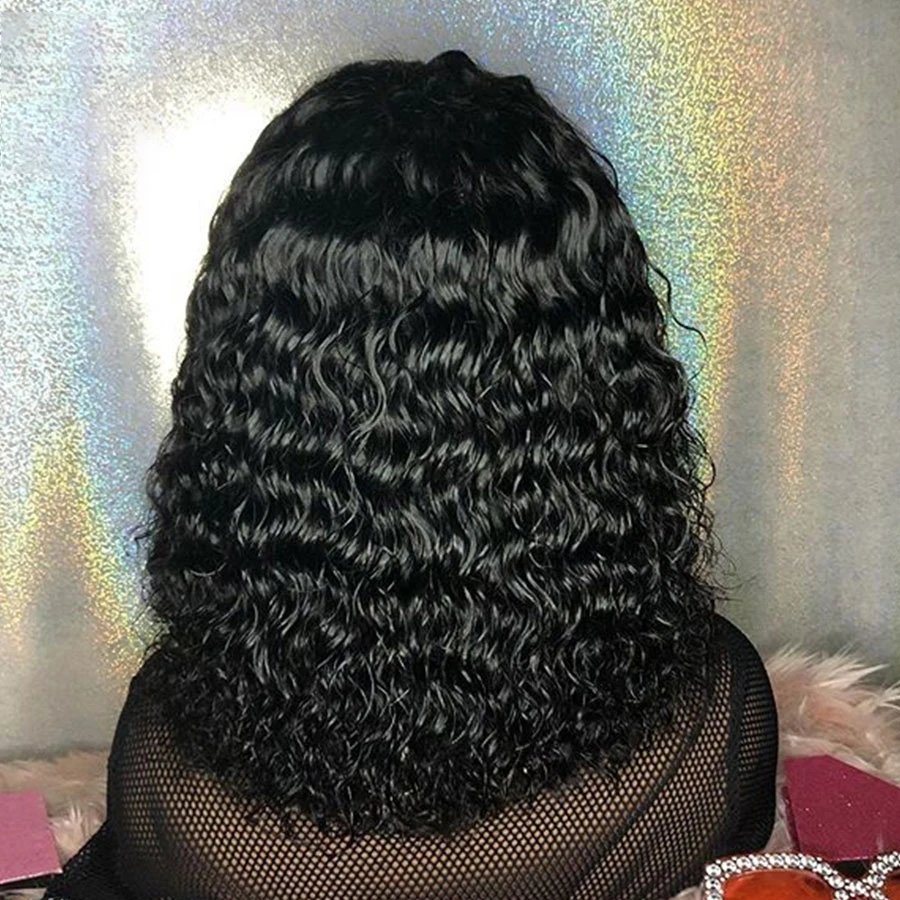 

Synthetic Blunt Short Bob Kinky Curly Lace Front Wig for Black Women With Babyhair Preplucked Middle Part Daily Heat Resistant