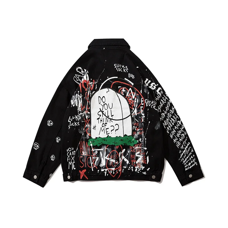 

jacket men hip hop fashion brand Street European and American street cowboy personality print jacket loose coat