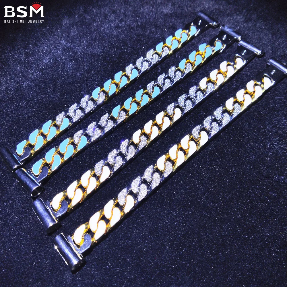

New Fashion Brand Enamel Stitching Hip-hop Rhinestone Tide Men and Women Titanium Alloy Cuban Chain Bracelet Boutique Gift