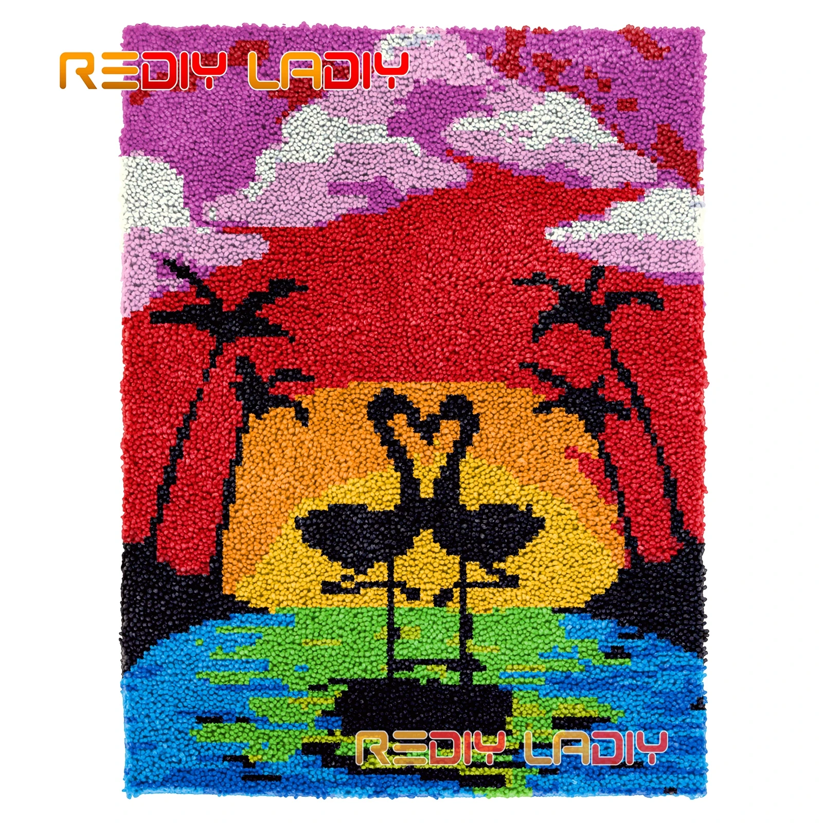 

Latch Hook Rug Kits Flamingo Love Seat Cushion DIY Carpet Rug Chunky Yarn Arts Crocheted Tapestry Knotted Plush Floor Mat Crafts