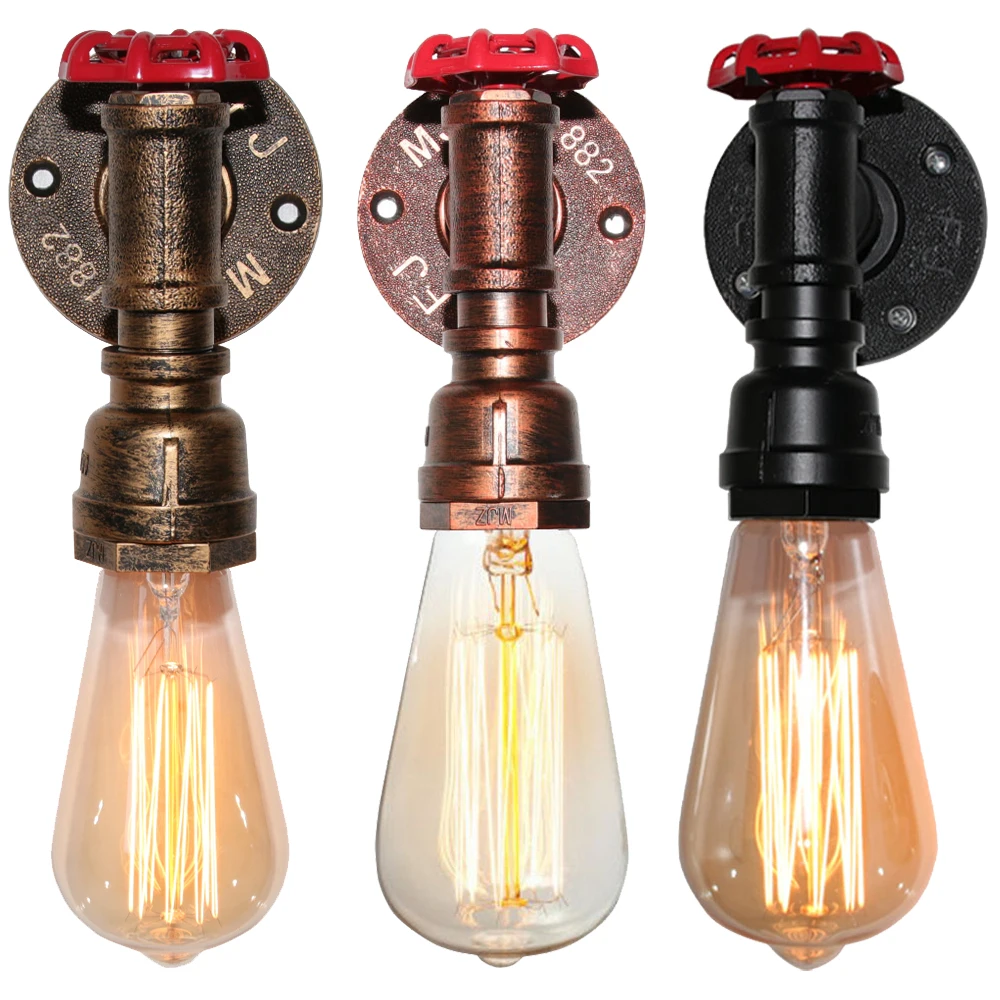 

Retro Industrial Lamp Vintage Loft Water Pipe Wall Light Restaurant Cafe Bar Sconce Home Decor Wall Mounted Lighting Fixture LED