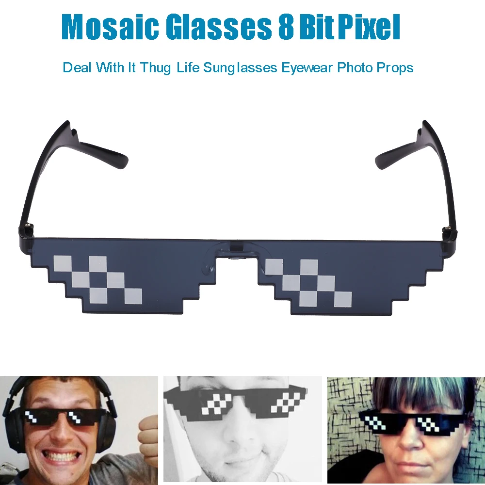 

8 Bit Thug Life Sunglasses Pixelated Men Women Brand Party Eyeglasses Mosaic UV400 Vintage Eyewear Unisex Gift Toy Glasses