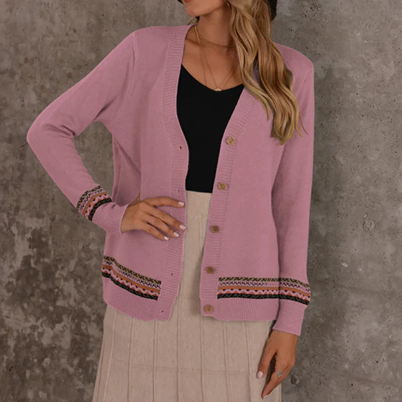 

2022 Autumn And Winter Korean Fashion Print Women Cardigans Casual V-neck Single Breasted Slim Cardigans