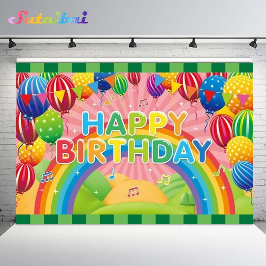 

Cartoon Watermelon Rainbow Photography Backdrop Happy Birthday Balloons Summer Melon Baby Shower Party Banner Background Decor