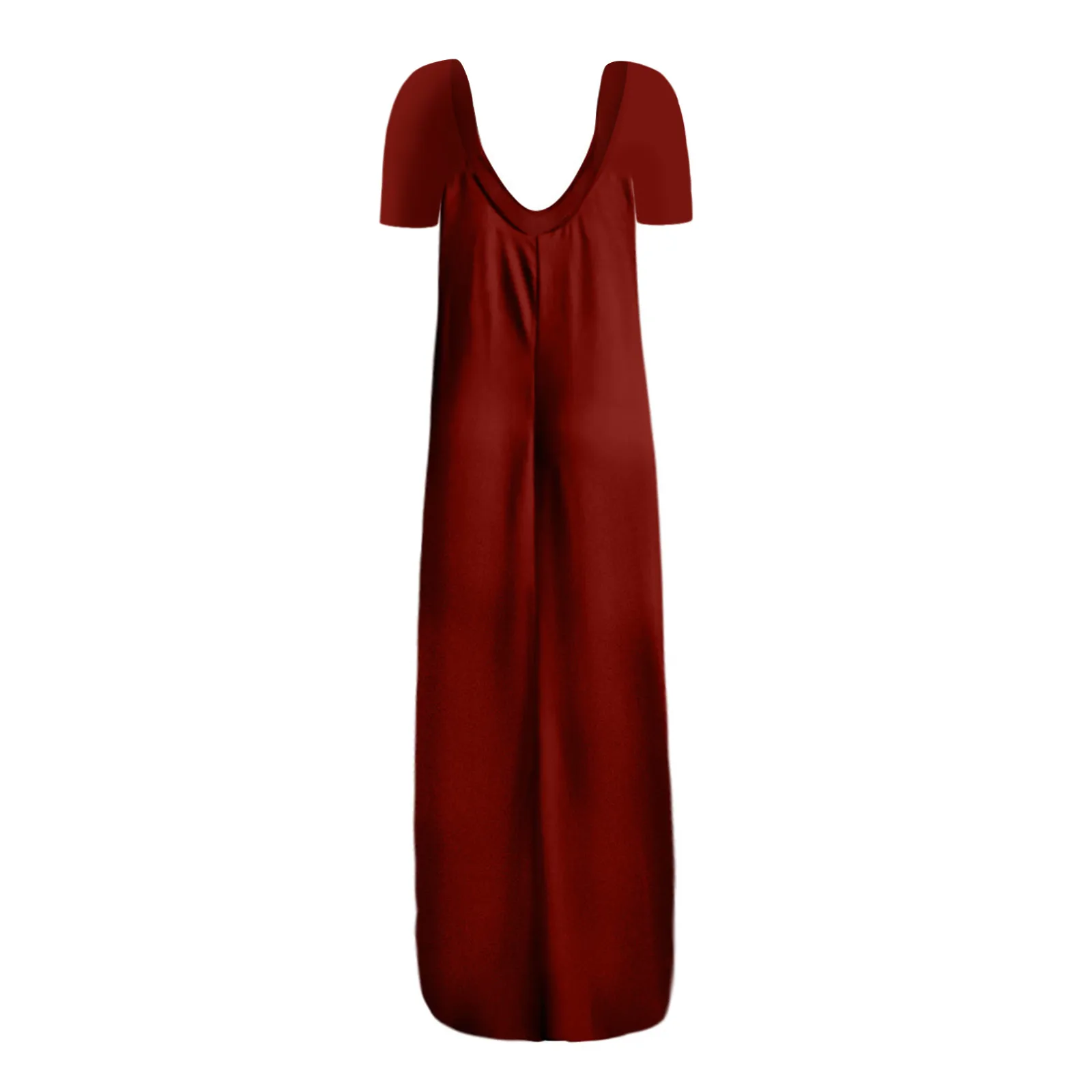 

Fashion Dresses For Women 2021 Casual Plus Size Solid V-neck Pockets Short Sleeve Long Dress
