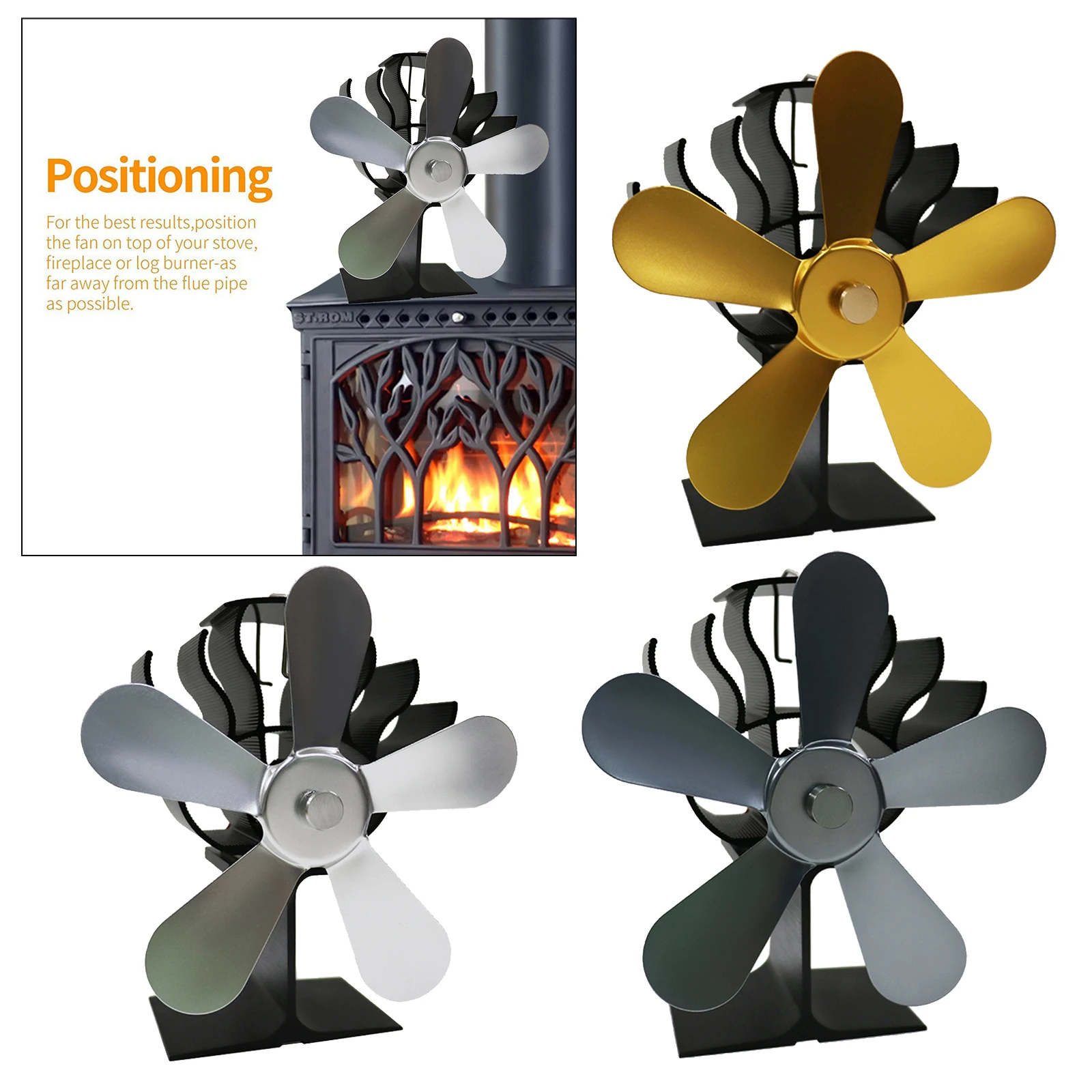 

5 Blade Wood Stove Fan Heat Powered Eco Fireplace Fan Log Burner Fuel Saving