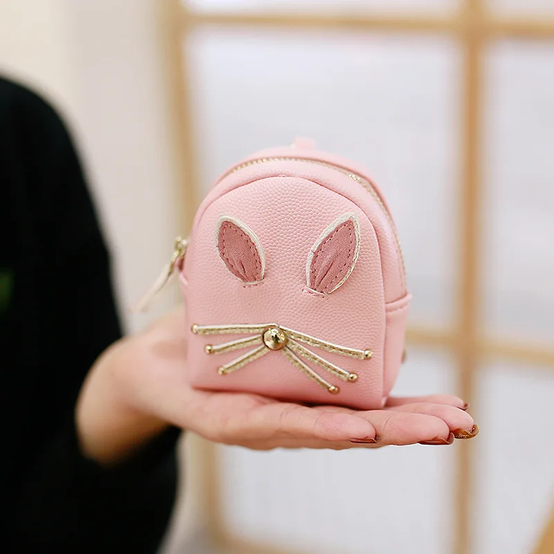 

Small Coin Purse Cartoon Cute Zippers Cat Pattern Coin Earphone Wallet Korean Women Girl Money Change Coin Bag With Key Chain