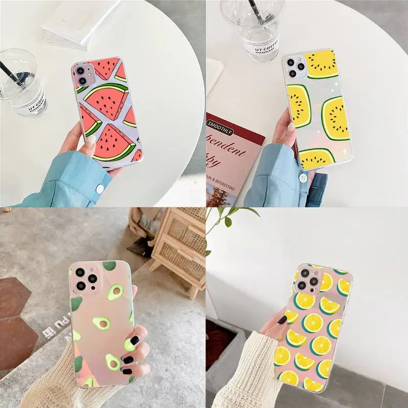 

Summer Fruit Watermelon Lemon Phone Case for iPhone xiaomi redmi 7 8 9 11 12 10 S X XS XR MINI Pro Max Plus laser Transparent
