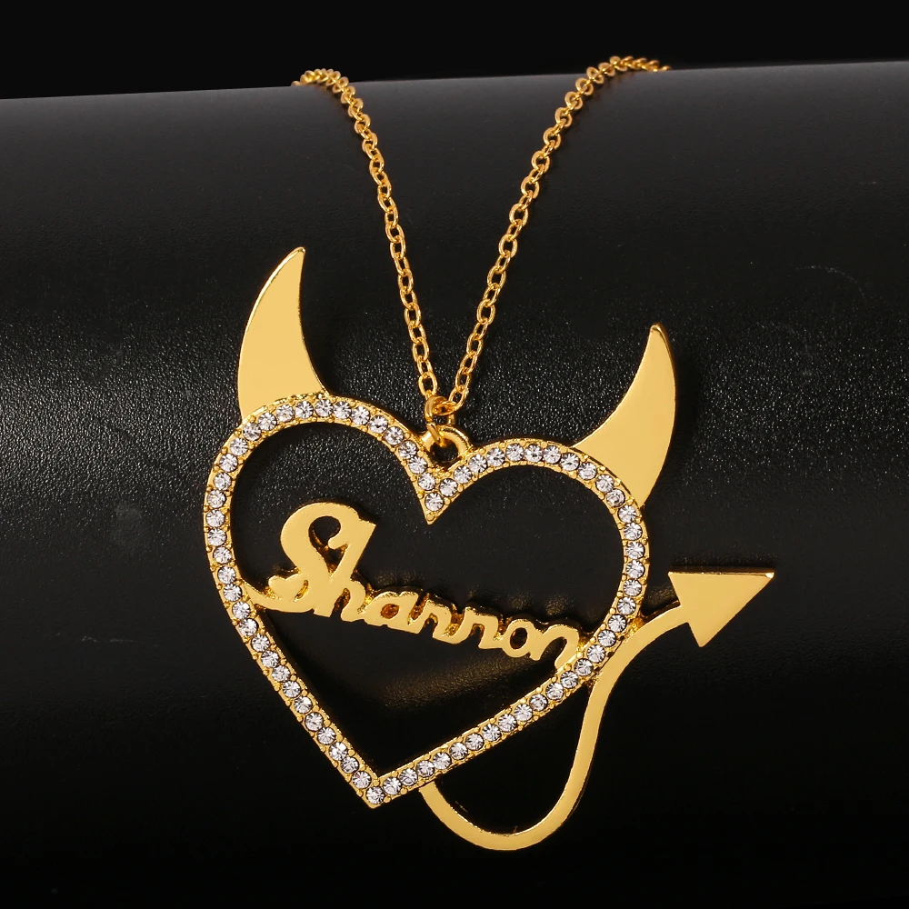 Ожерелье с именем на заказ ожерелье любовным сердцем акцентом дьяволом женское