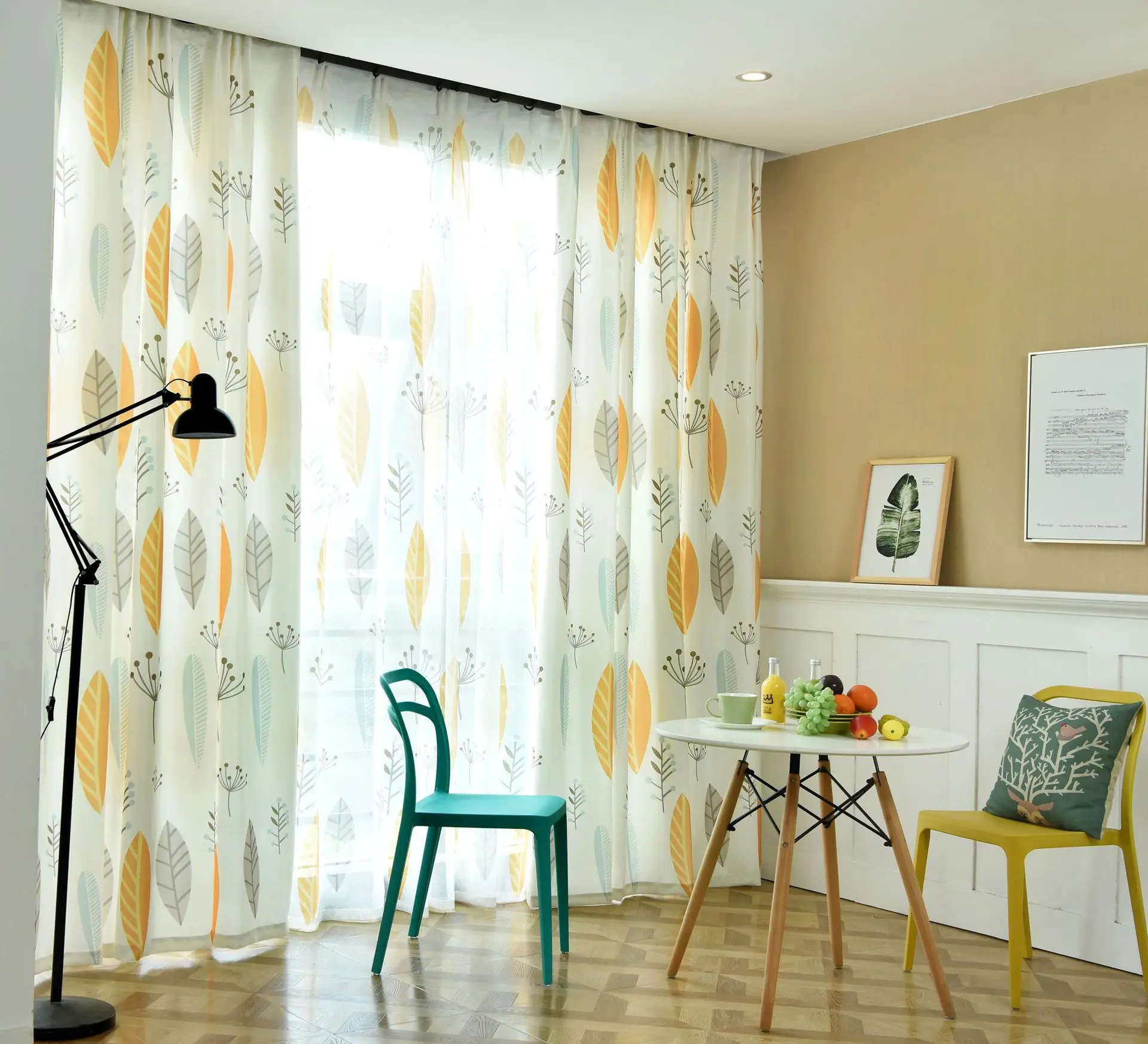 

American Printed Curtains for Living Room Bedroom Leaves Window Curtain Yellow Window Treatment Drapes Decor Kitchen Curtains