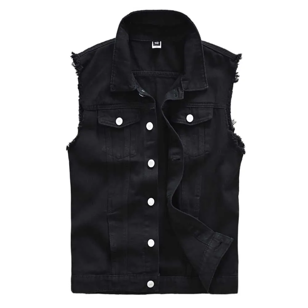 

Plus Size 5XL Black Denim Vest Men Casual Sleeveless Jacket Streetwear Korean Slim Waistcoat Cowboy Male Clothing