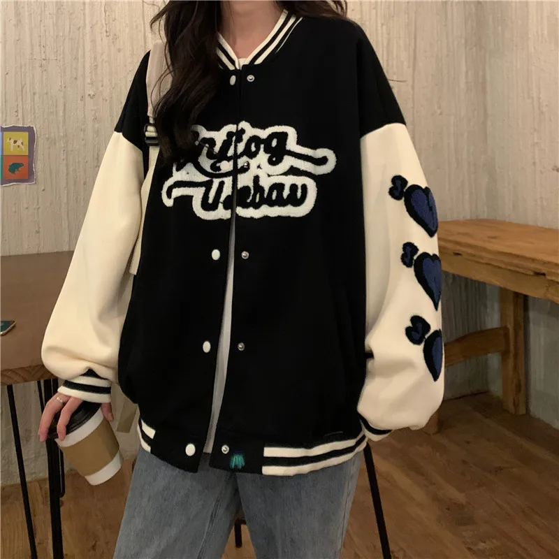 

Women's Bomber Jacket Baseball Uniform High-quality Loose Letter Embroidery Coat Retro Oversized Oversize Vintage 2022 Autumn