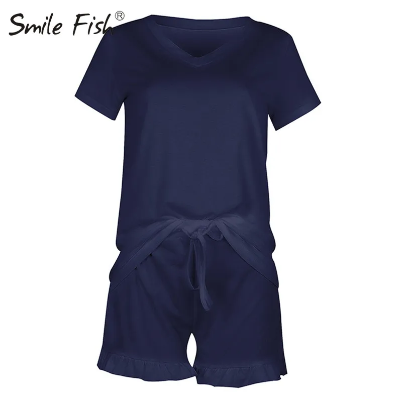 

V-Neck Shirt Casual Office Lady Summer Ruffles Drawstring Solid Two Piece Set Tops and Short Women Two Piece Sets Outfits G1640