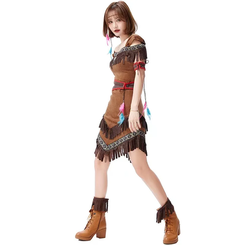 Женский костюм индейцев на Хэллоуин охотник примитивный косплей карнавал Пурим