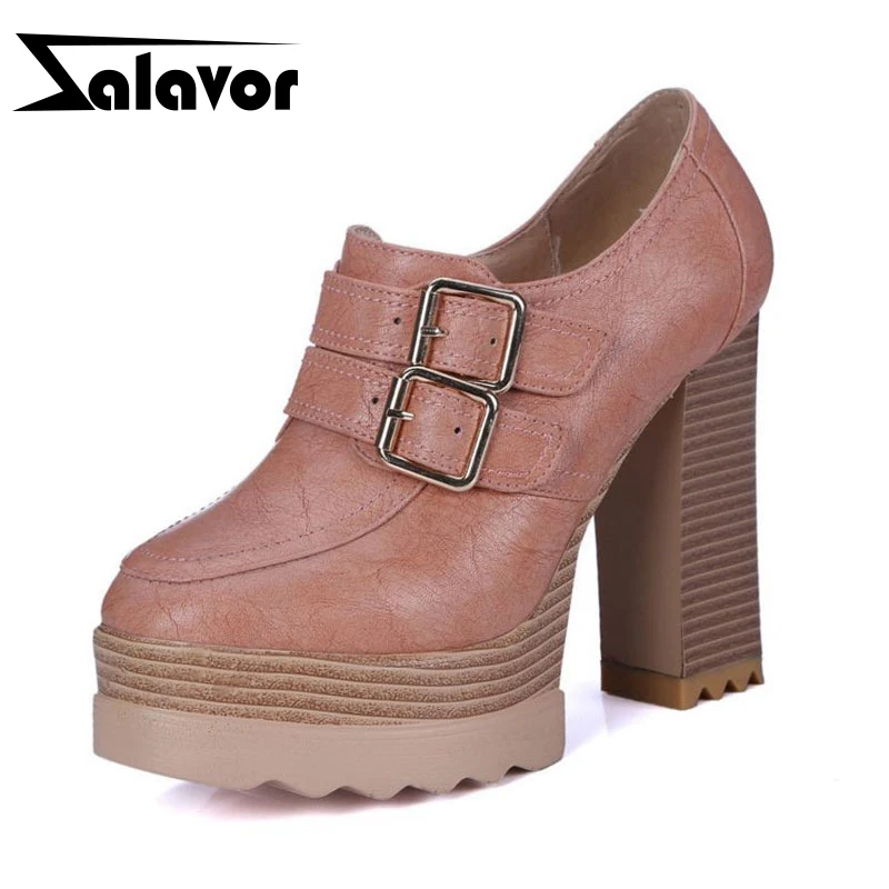 Женские туфли-лодочки на толстом высоком каблуке с круглым носком |