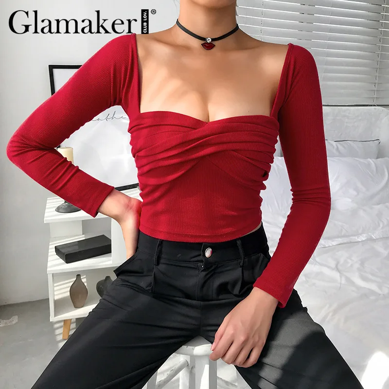 Женский винтажный Топ Glamaker красный облегающий плиссированный укороченный топ с
