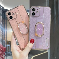 luxury brand plating diamond holder phone case for iphone 13 12 11 pro max 7 plus xs xr fashion glitter ring soft silicone cover